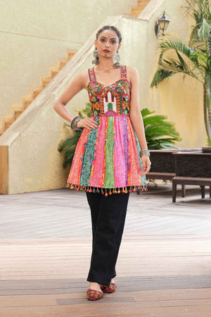 Multi Embroidered Crepe Kurtis