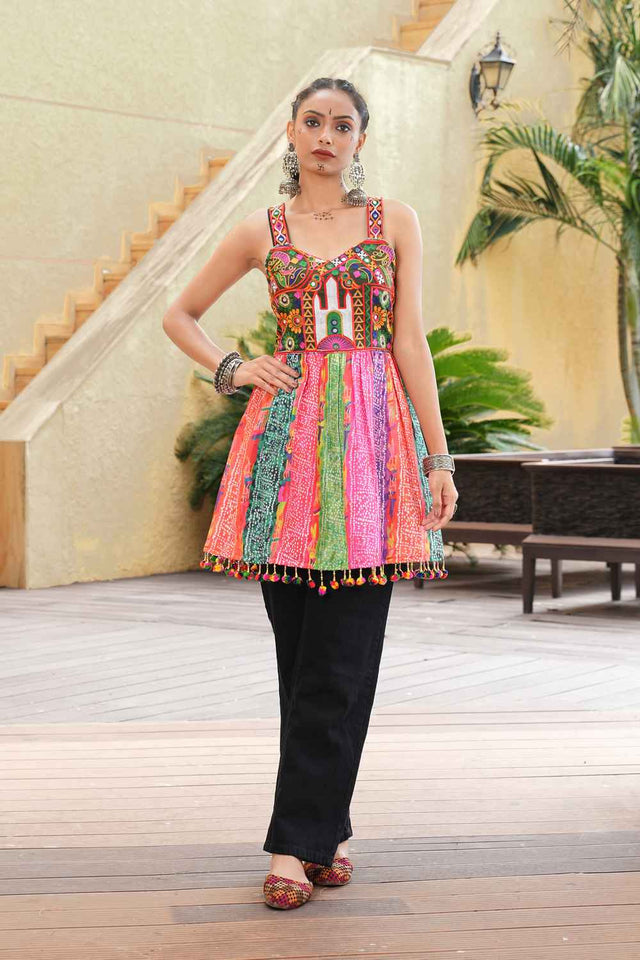 Multi Embroidered Crepe Kurtis