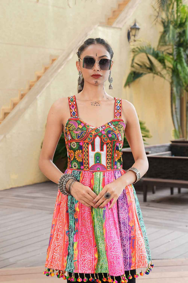 Multi Embroidered Crepe Kurtis