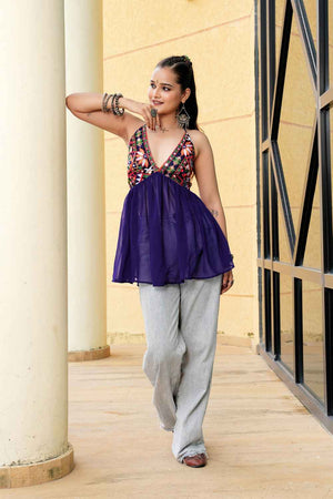 Purple Embroidered Georgette Top