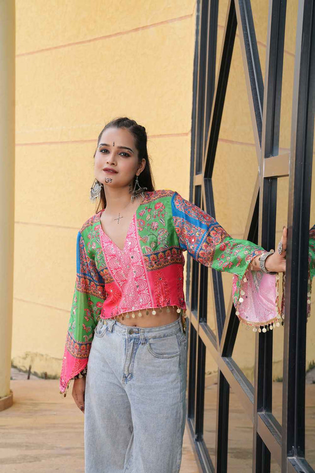 Multi Embroidered Chinon Top