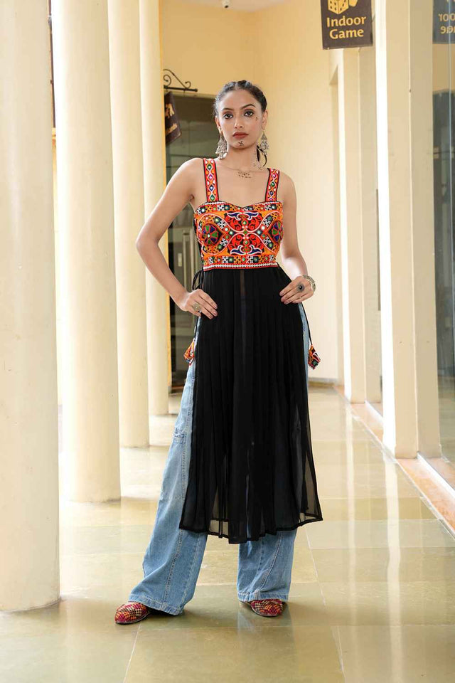 Black Embroidered Georgette Kurti
