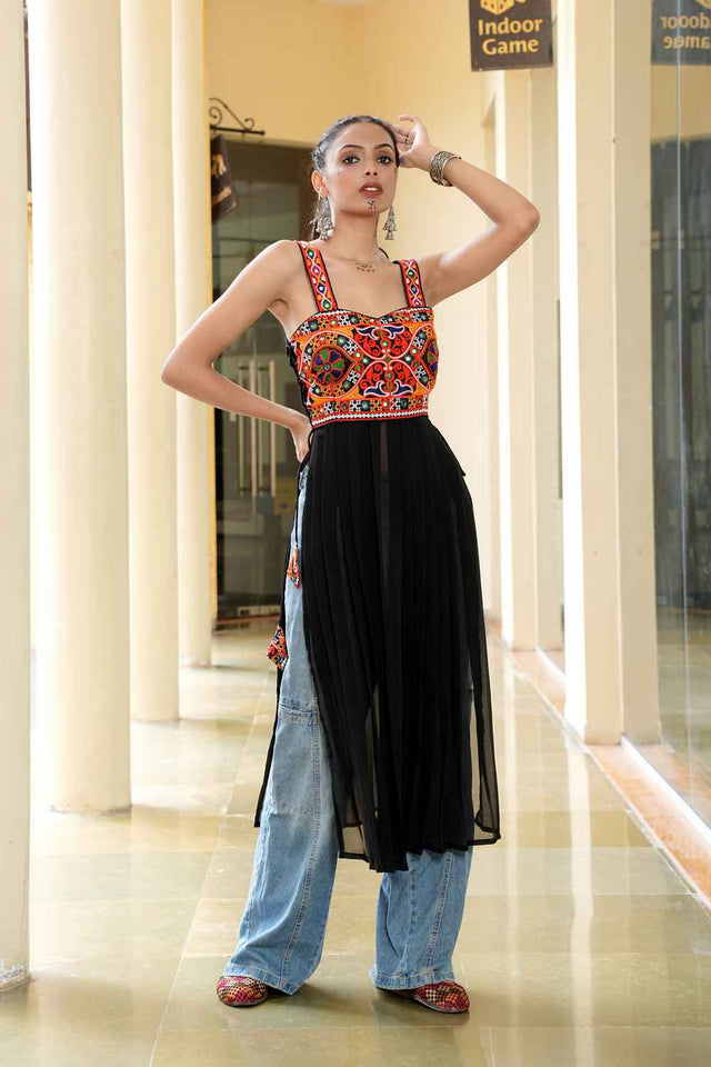 Black Embroidered Georgette Kurti