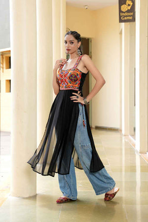 Black Embroidered Georgette Kurti