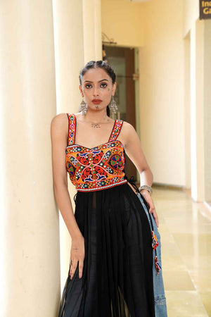 Black Embroidered Georgette Kurti