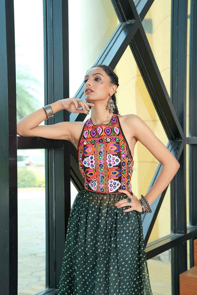 Green Embroidered Georgette Kurti