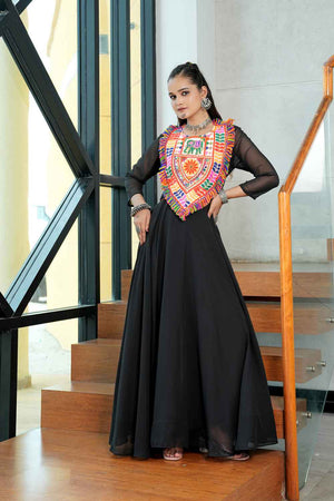 Black Embroidered Georgette Kurti