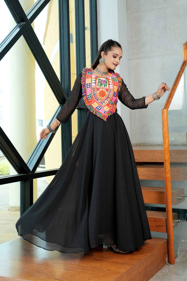 Black Embroidered Georgette Kurti