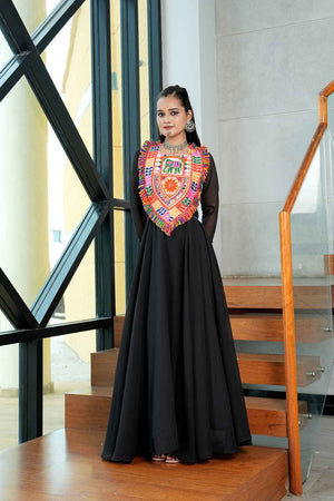 Black Embroidered Georgette Kurti