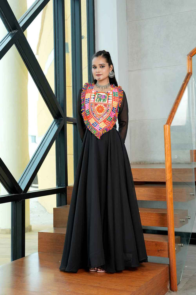 Black Embroidered Georgette Kurti