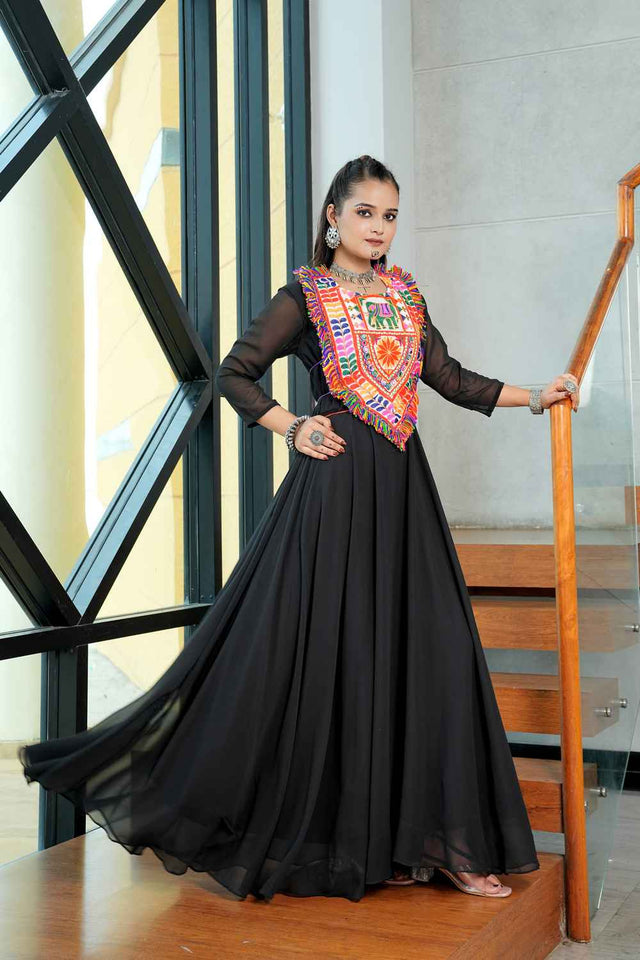 Black Embroidered Georgette Kurti