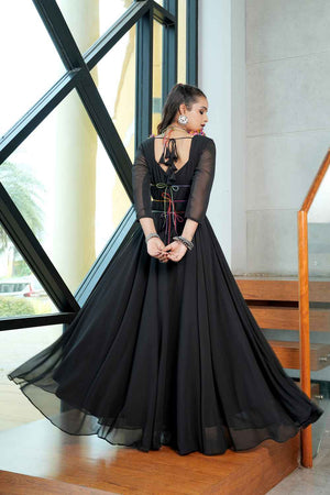 Black Embroidered Georgette Kurti