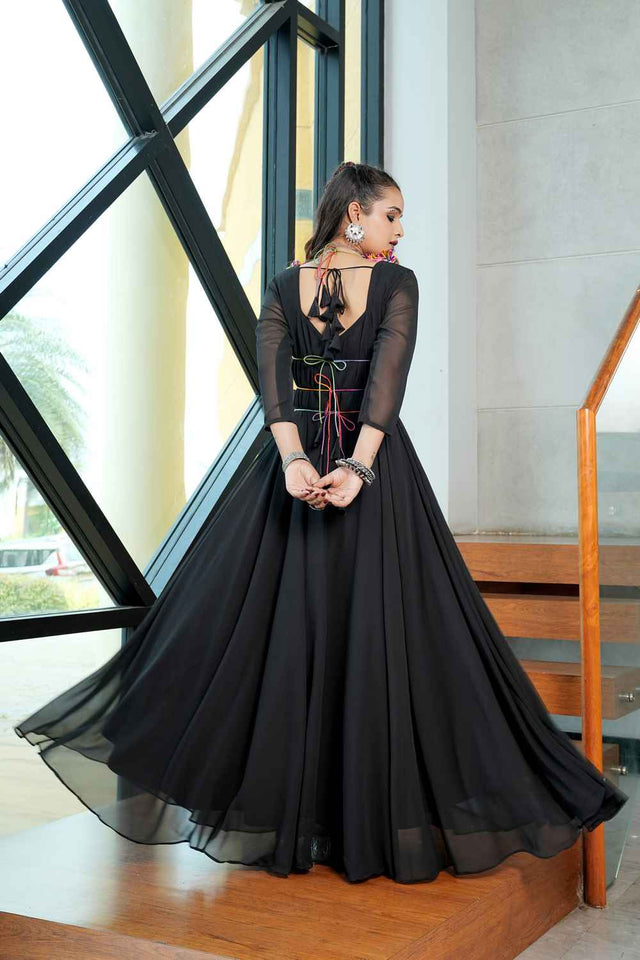 Black Embroidered Georgette Kurti