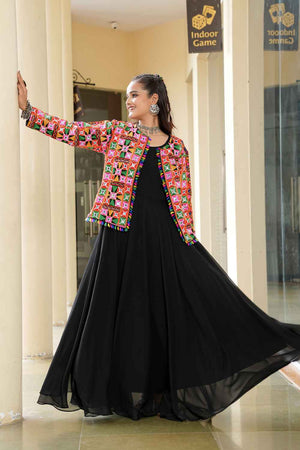 Black Embroidered Georgette Kurti
