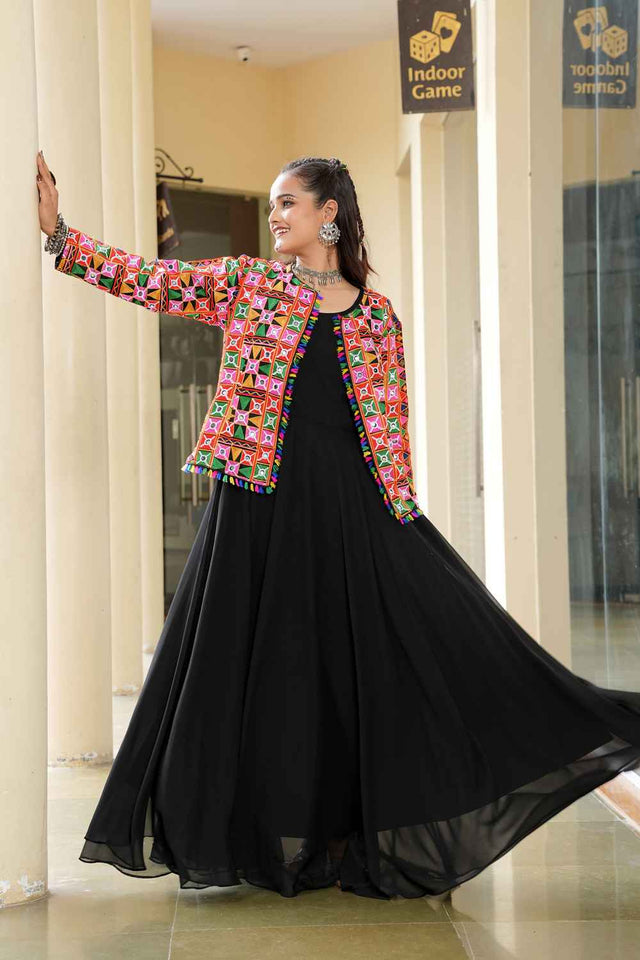 Black Embroidered Georgette Kurti