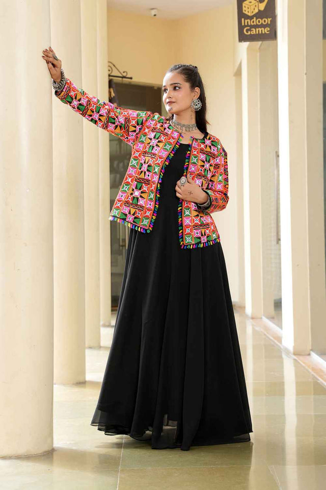 Black Embroidered Georgette Kurti