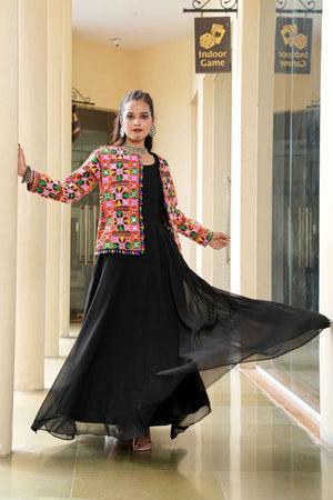 Black Embroidered Georgette Kurti
