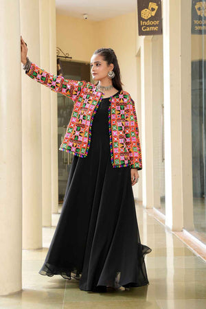 Black Embroidered Georgette Kurti