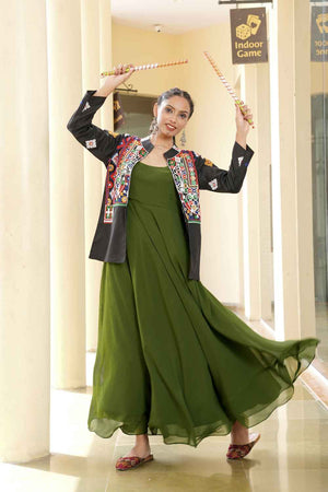 Mehendi Embroidered Georgette Gown With Jacket