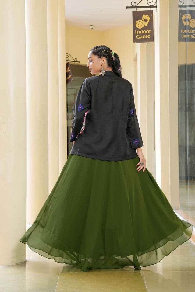 Mehendi Embroidered Georgette Gown With Jacket