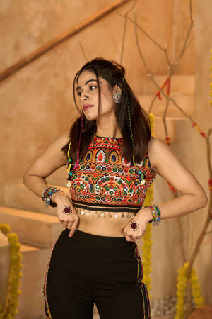 Black Embroidered Ribbed Kurti Set