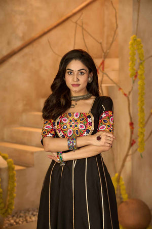 Black Embroidered Cotton Kurti Set