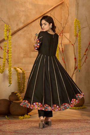 Black Embroidered Cotton Kurti Set