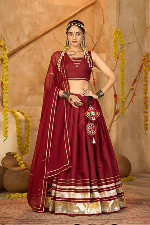 Maroon Lace Work Silk Lehenga