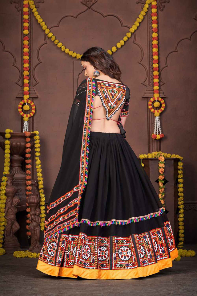 Blue Embroidered Georgette Lehenga