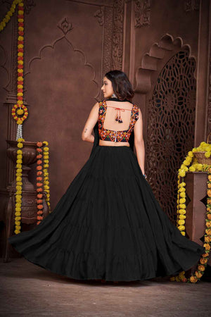 Black Solid Crepe Lehenga