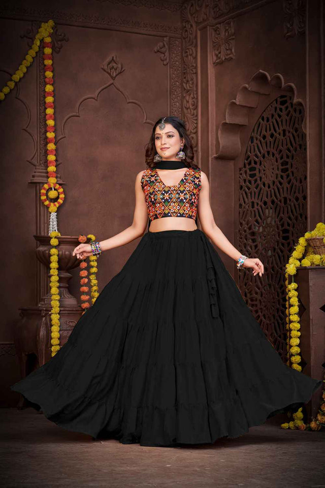 Black Solid Crepe Lehenga