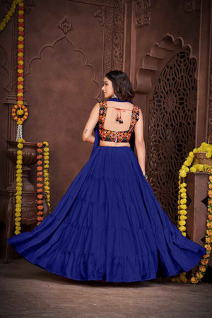 Blue Solid Crepe Lehenga