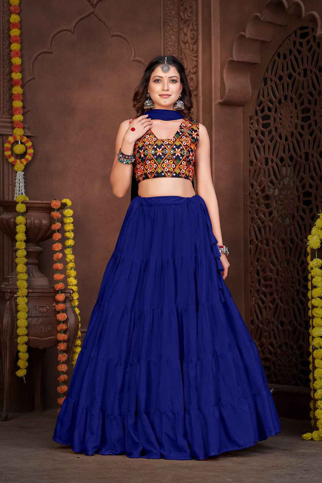 Blue Solid Crepe Lehenga