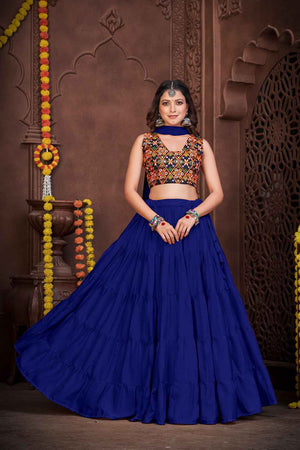 Blue Solid Crepe Lehenga