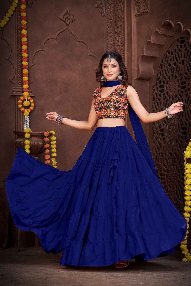 Blue Solid Crepe Lehenga