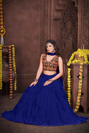 Blue Solid Crepe Lehenga