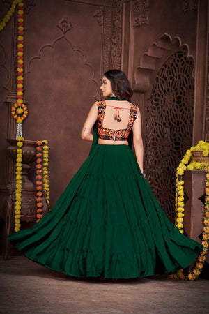 Green Solid Crepe Lehenga