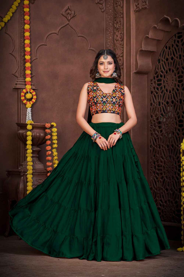 Green Solid Crepe Lehenga
