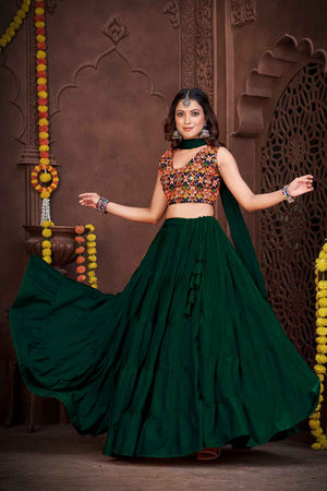 Green Solid Crepe Lehenga