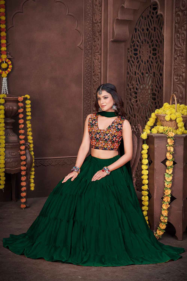 Green Solid Crepe Lehenga