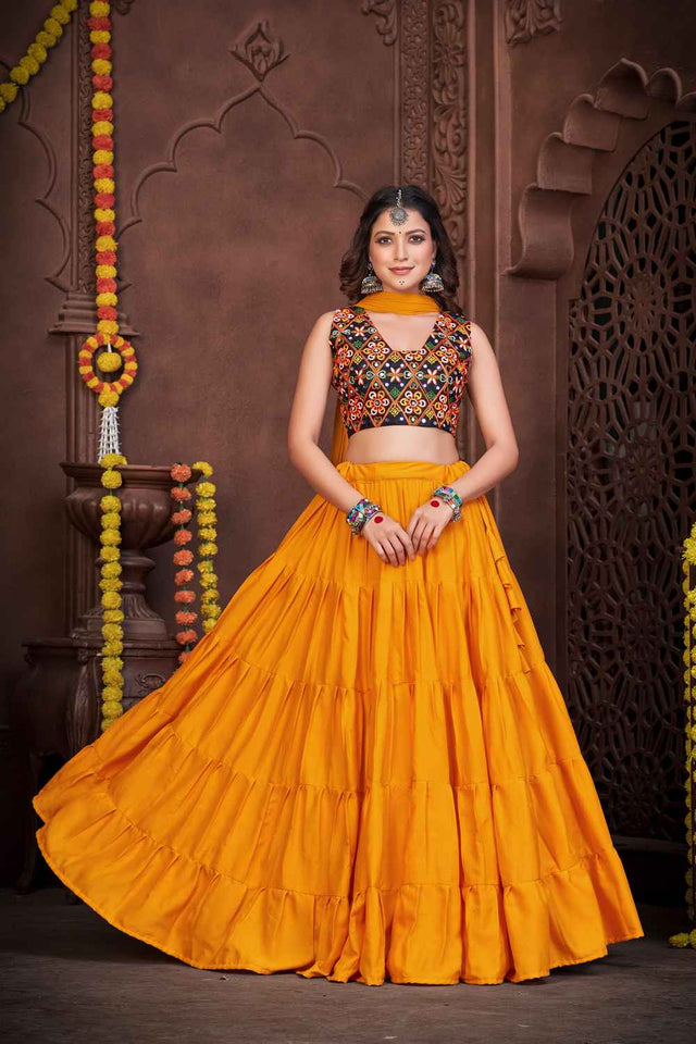 Mustard Solid Crepe Lehenga