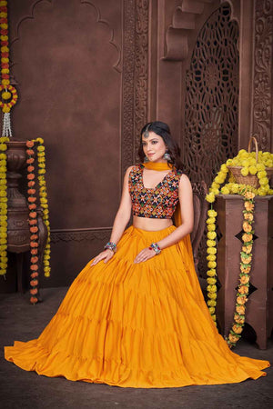 Mustard Solid Crepe Lehenga