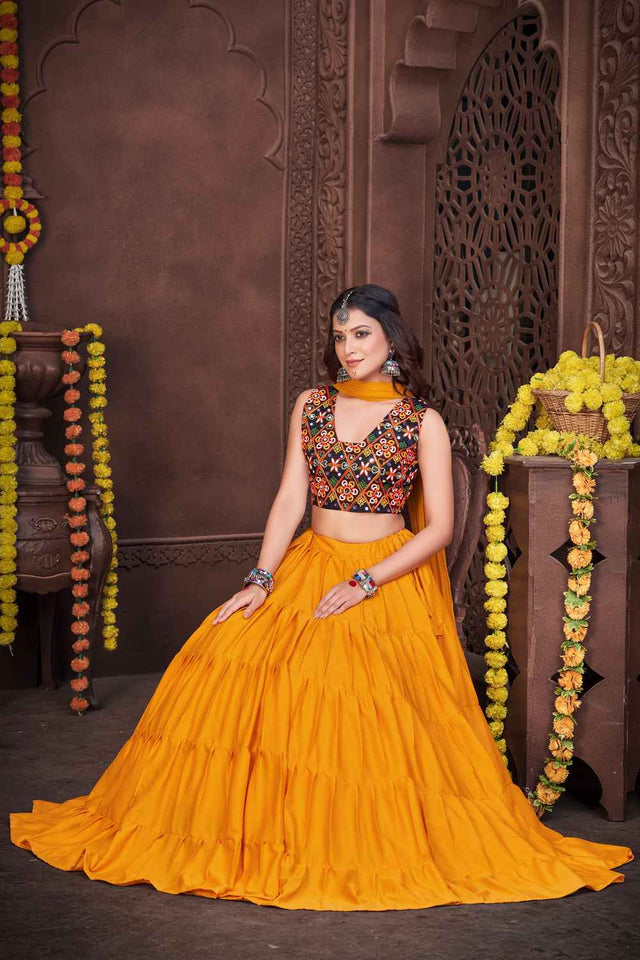 Mustard Solid Crepe Lehenga