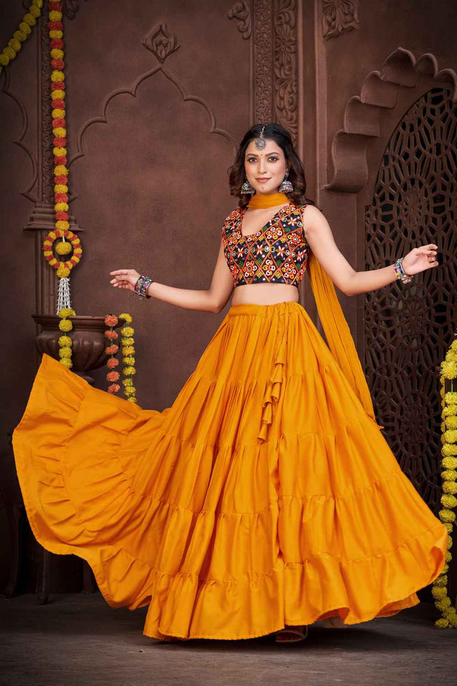 Mustard Solid Crepe Lehenga