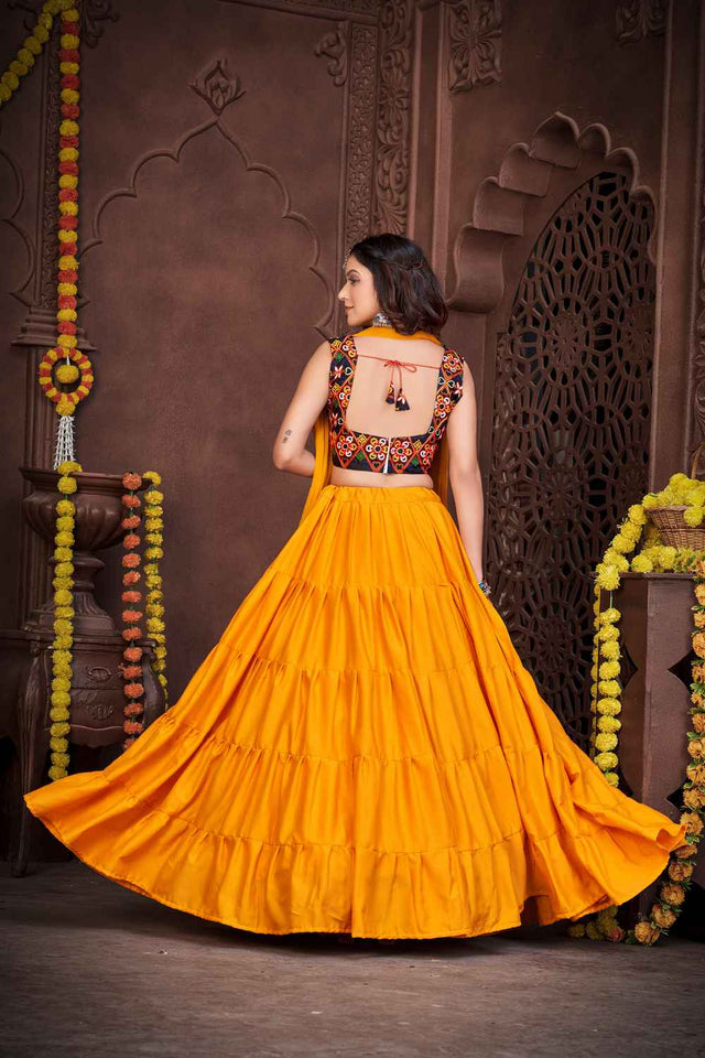 Mustard Solid Crepe Lehenga