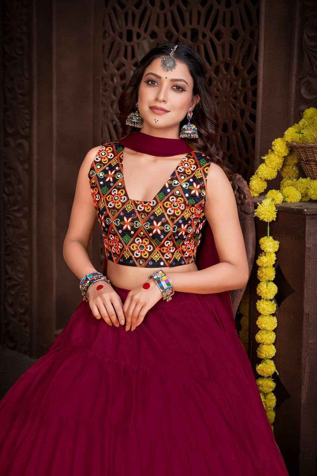Maroon Solid Crepe Lehenga