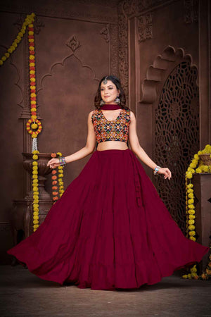 Maroon Solid Crepe Lehenga
