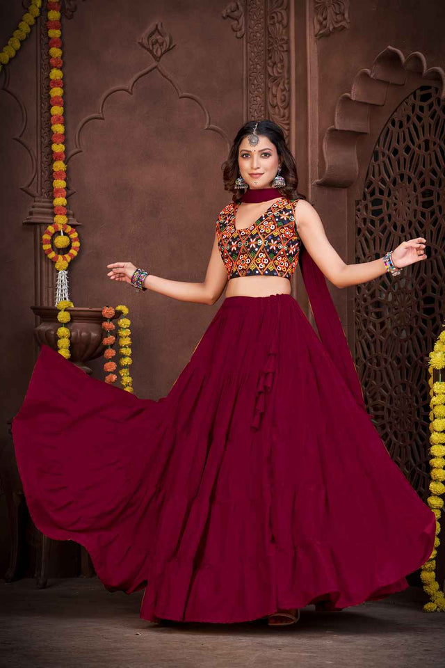 Maroon Solid Crepe Lehenga