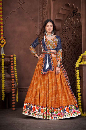 Mustard Printed Cotton Lehenga