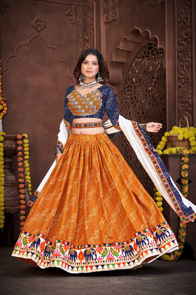 Mustard Printed Cotton Lehenga
